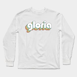 Gloria - Retro Rainbow Typography Faded Style Long Sleeve T-Shirt